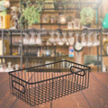 GoHooked Bianco black metal farmhouse pantry basket with wire grid design and integrated handles. 16" storage bin.