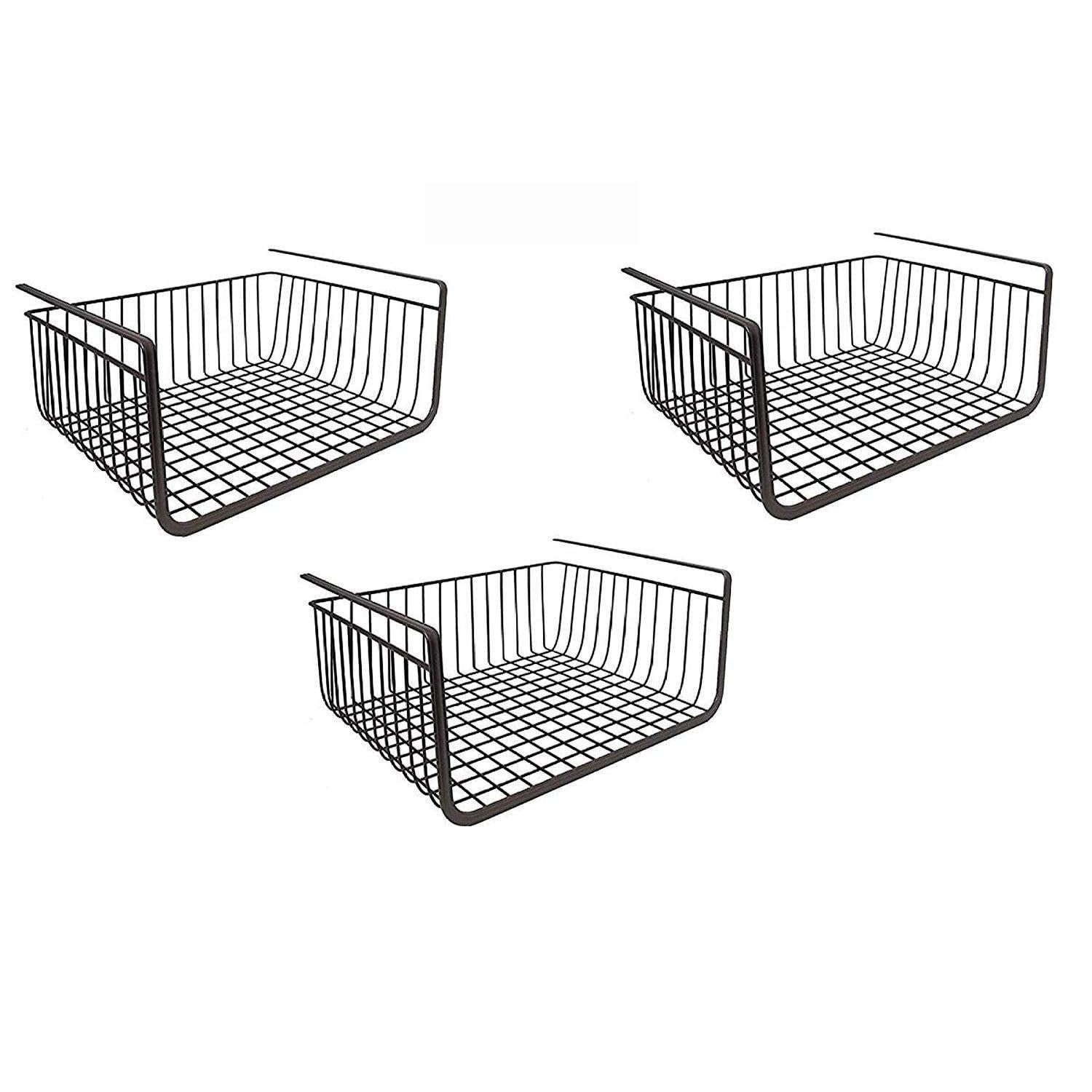 GoHooked Bianco black metal wire under shelf storage basket, 16 inch, pack of 2. Ideal for kitchen, pantry, or closet organization.