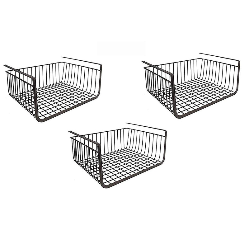 GoHooked Bianco black metal wire under shelf storage basket, 16 inch, pack of 2. Ideal for kitchen, pantry, or closet organization.