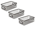 GoHooked Bianco black metal wire grid storage basket bin with handles, pack of 3. Modern design for versatile organization.