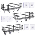 GoHooked Bianco black metal storage baskets with hooks, set of 3, no-drill adhesive shelves for bathroom organization.