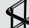 GoHooked Bianco black metal storage basket with hooks, no-drill adhesive shelf for bathroom organization.