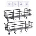 GoHooked Bianco black metal storage baskets with hooks, set of 2. No-drill, self-adhesive wall shelves for bathroom organization.