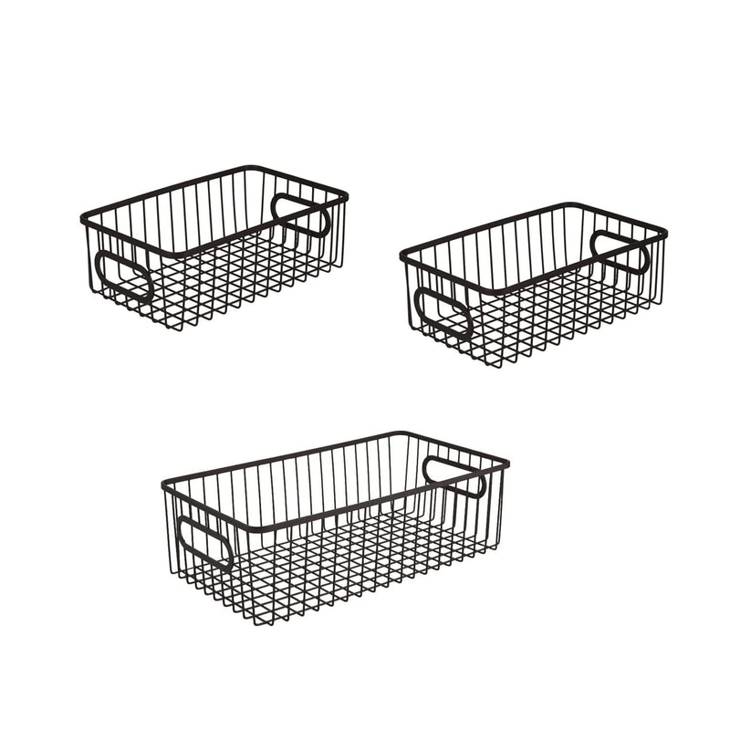 GoHooked Bianco black metal wire grid storage baskets with handles, set of 3. Two 10-inch and one 16-inch.