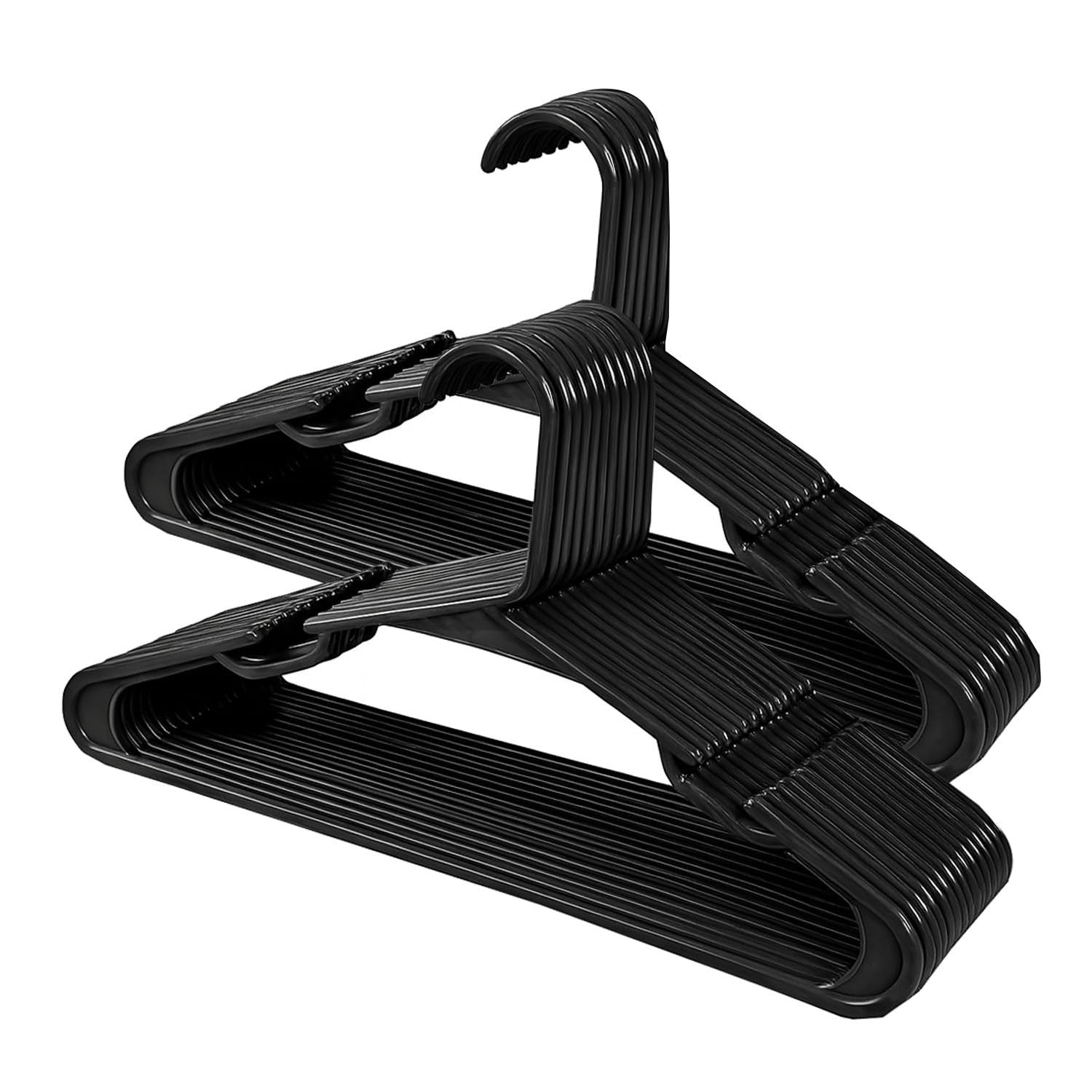 GoHooked BIANCO black plastic hangers with non-slip grooves for coats, suits, and dresses. Pack of 24.