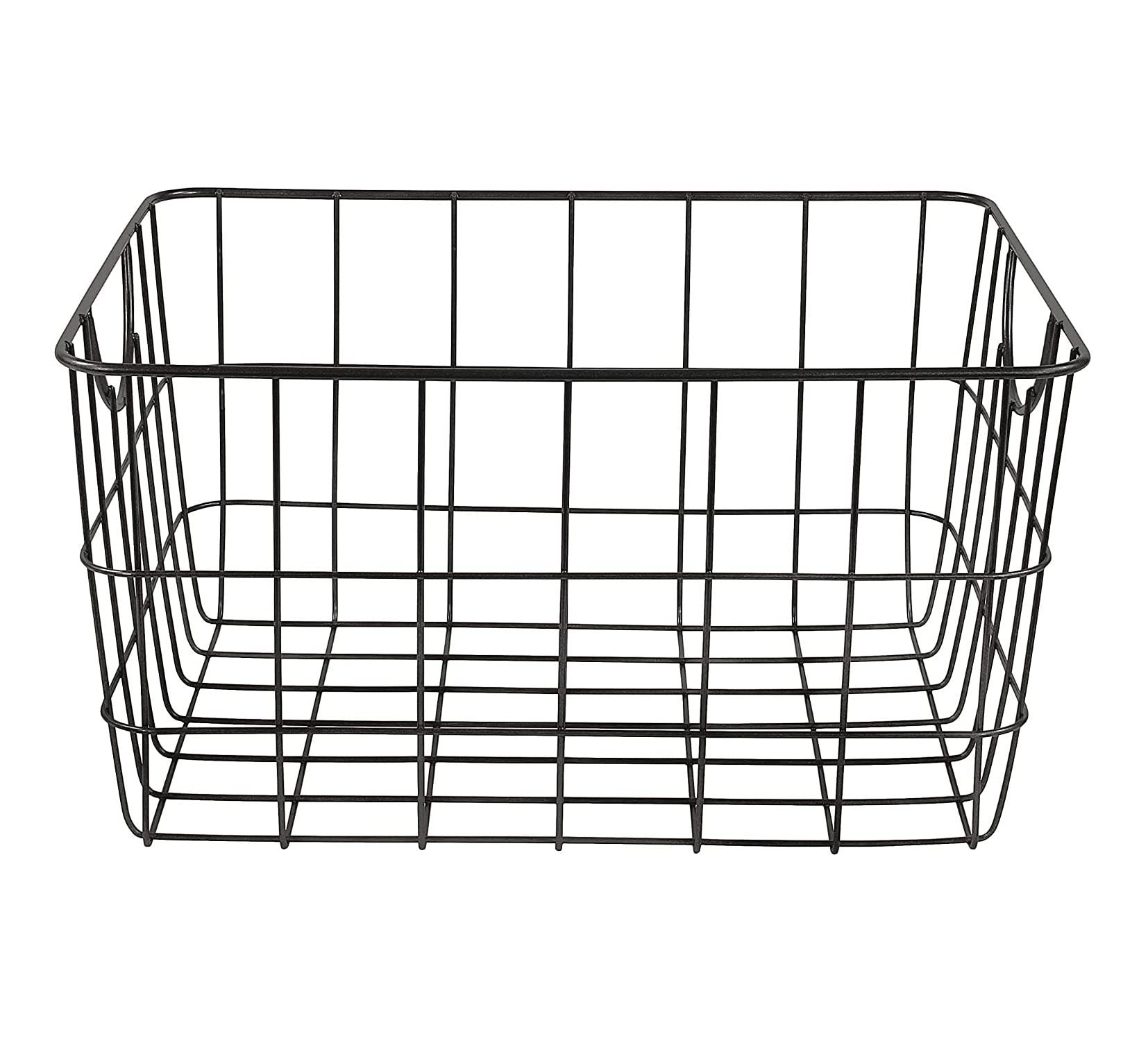 GoHooked Bianco black steel wire utility basket with curved handles, 15" L x 11.75" W x 8" H