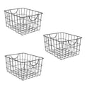GoHooked Bianco black steel wire utility baskets with curved handles, set of 3. Ideal for home organization.
