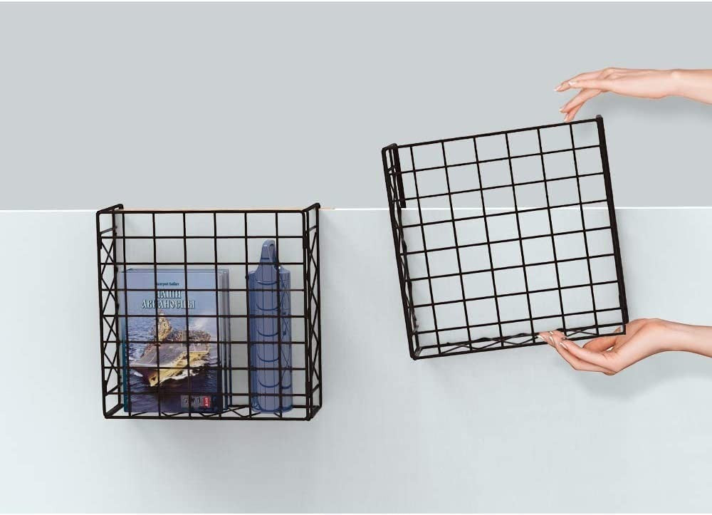 GoHooked Bianco black wire under shelf basket, metal grid organizer for pantry or cabinet storage.