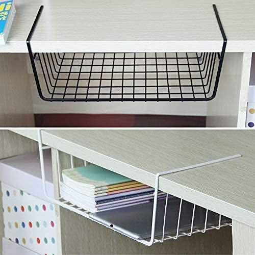 GoHooked Bianco black wire mesh under shelf basket for cabinet storage, 16 inch, pack of 2