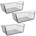 GoHooked BIANCO black metal wire undershelf storage basket, pack of 3. Features hanging arms and open grid design.