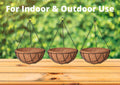 GoHooked Bianco 8" set of 3 brown coir hanging baskets with metal chains, ideal for indoor/outdoor use.