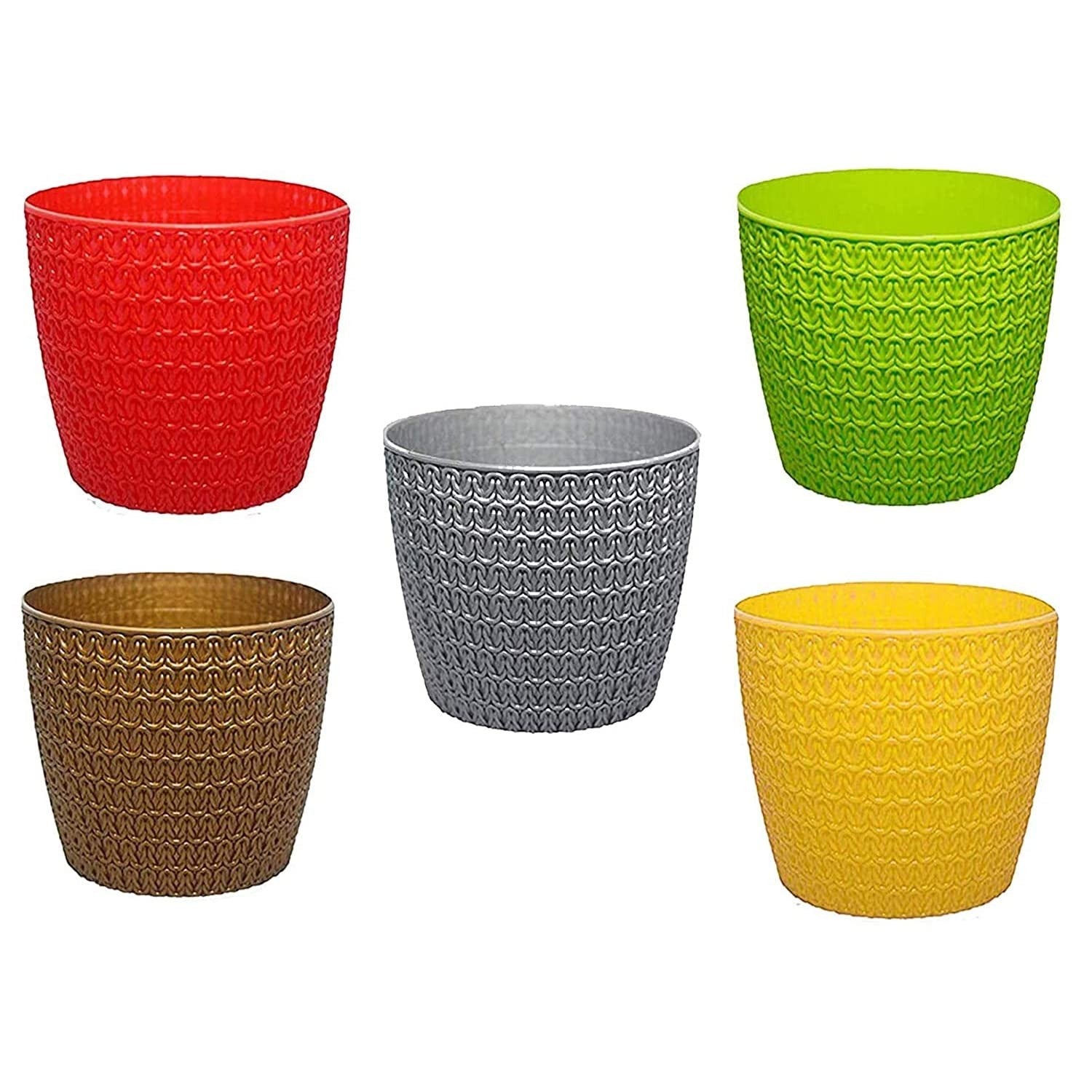 GoHooked Bianco decorative indoor/outdoor planters (pack of 5) in red, green, gold, grey, and yellow. 5.5 x 5 inch.