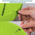 GoHooked Bianco green plastic hanging planter with woven rattan look and metal chain. 7.1 inch diameter.