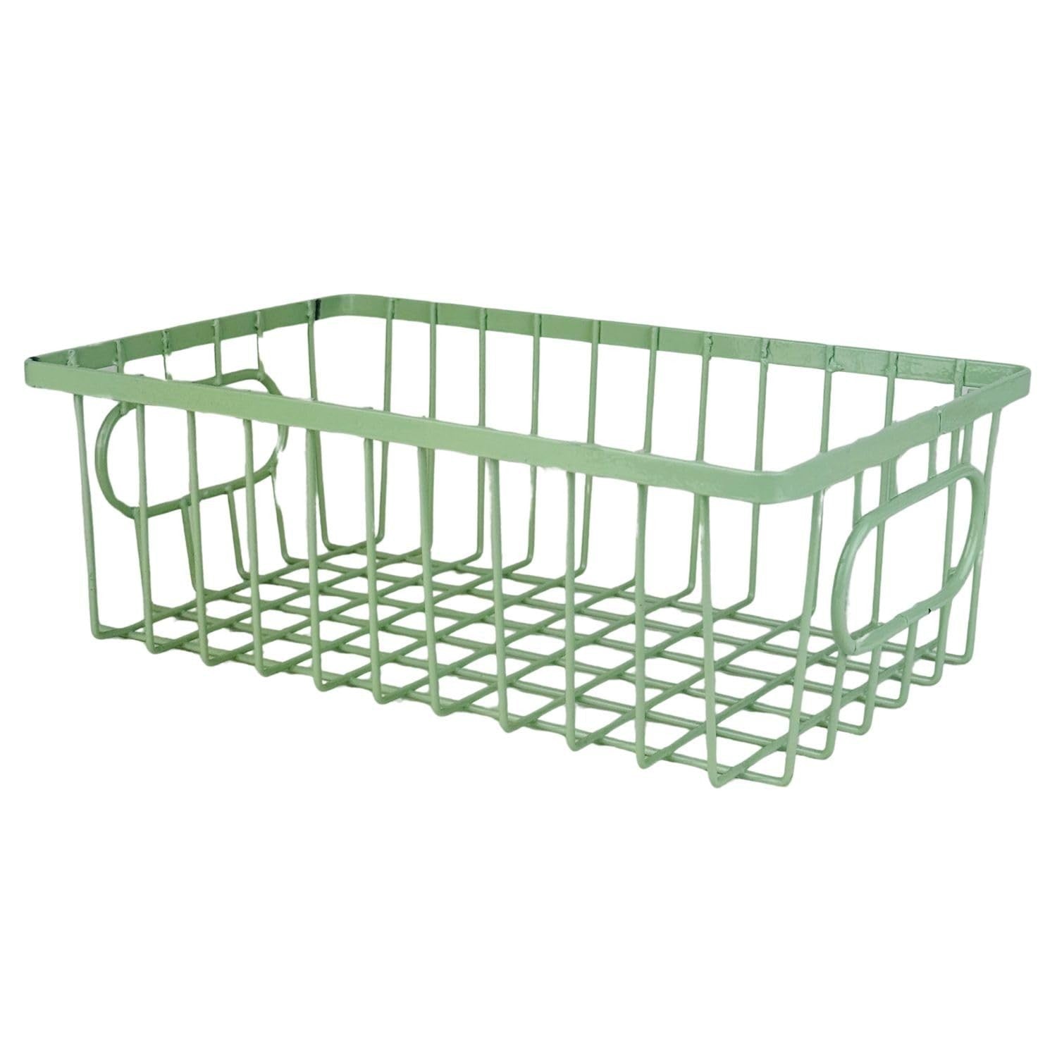 GoHooked Bianco green metal wire grid storage basket with handles, 10" multipurpose organizer bin