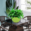 GoHooked Bianco green plastic hanging rattan planter with woven texture, 7.1 inch diameter.