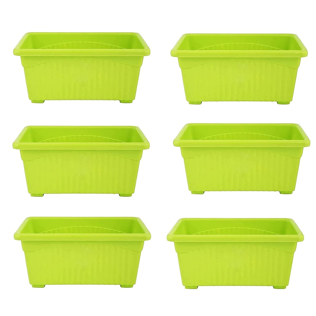 GoHooked Bianco green rectangular plastic plant pots, pack of 6, 35x18.5x15 cm, UV resistant