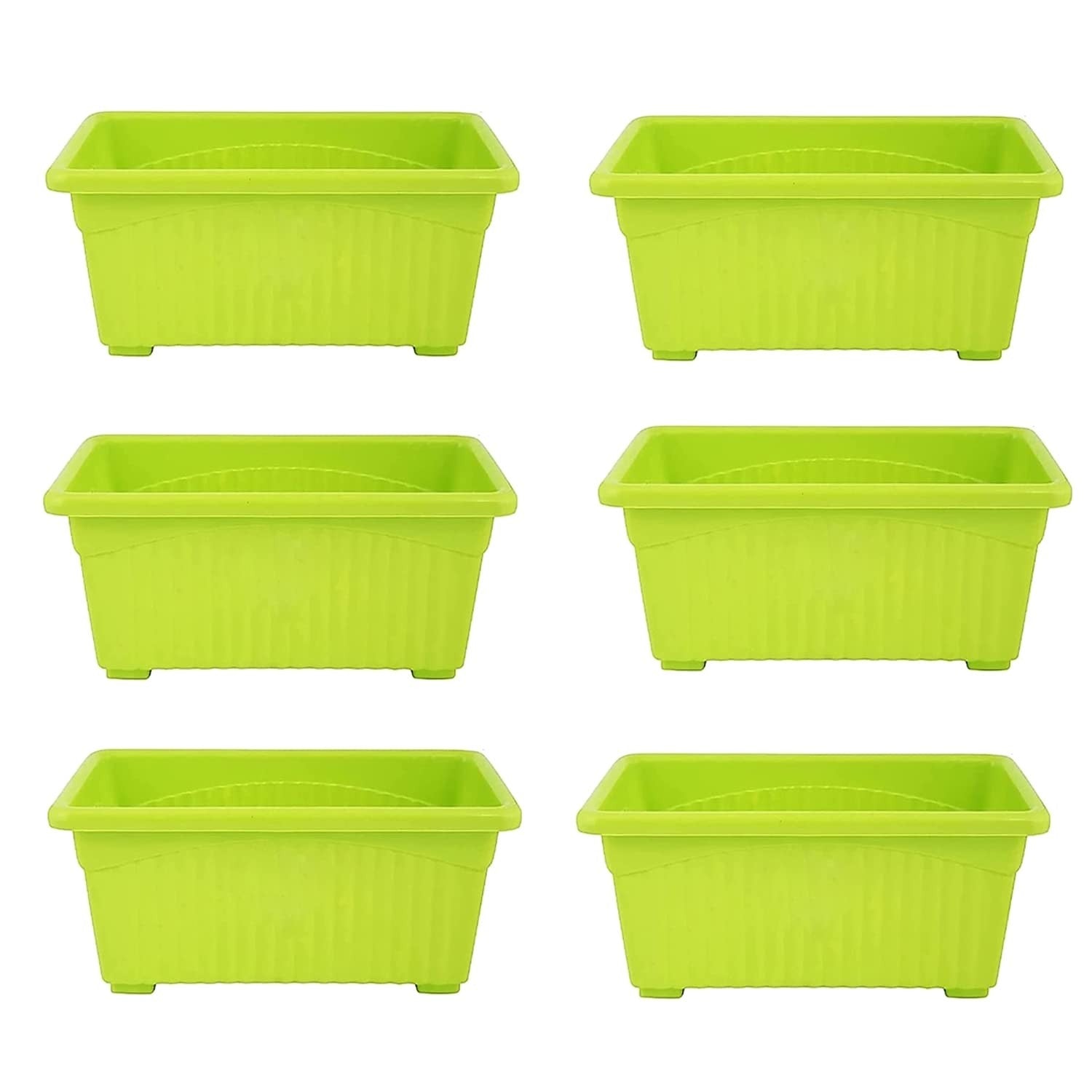GoHooked Bianco green rectangular plastic plant pots, pack of 6, 35x18.5x15 cm, UV resistant