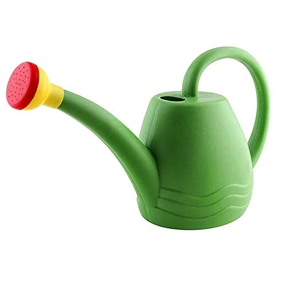 GoHooked Bianco green plastic watering can with red and yellow spout, 1.8 litre capacity for indoor and outdoor plants.