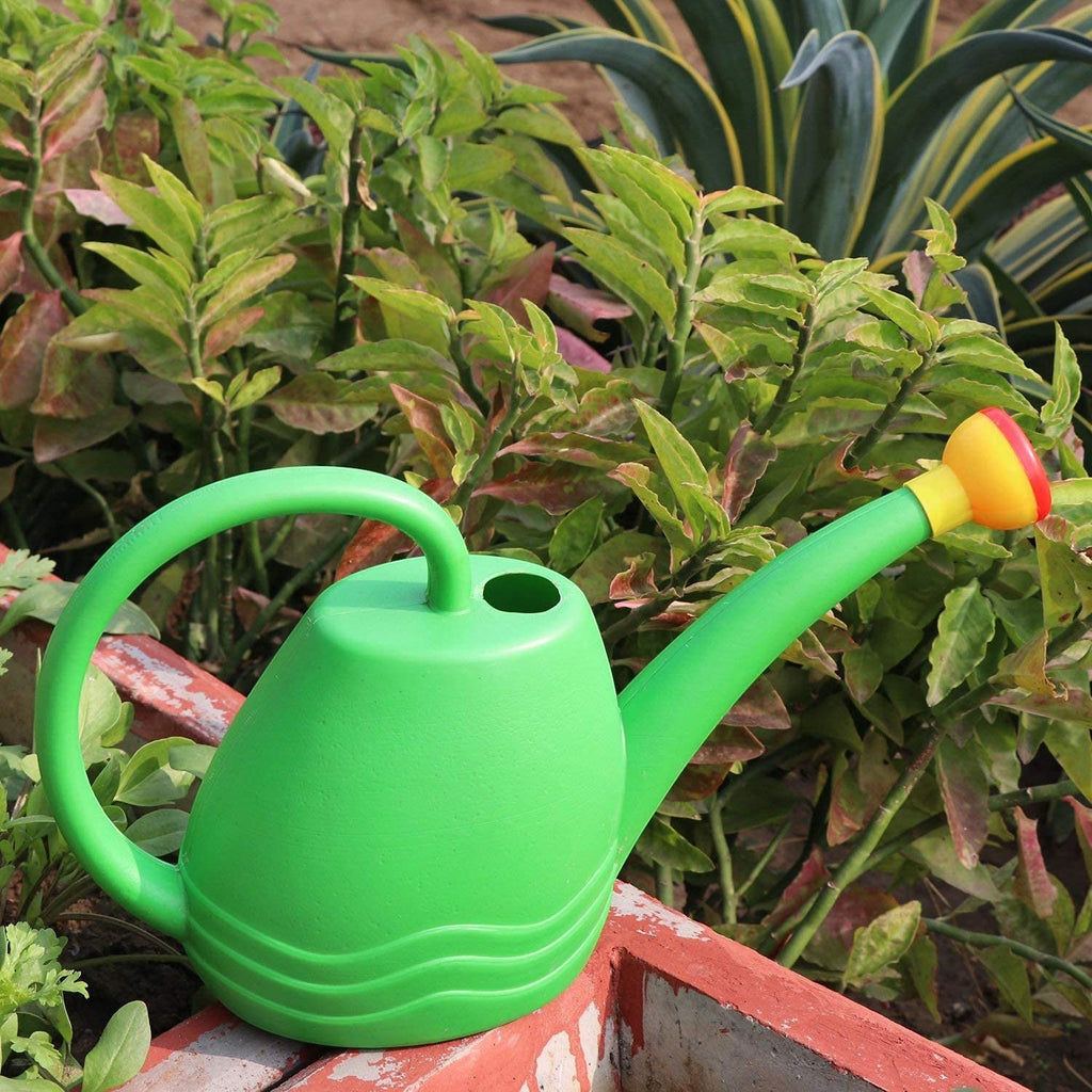 Bianco green 1.8L plastic watering can with yellow and red nozzle, ideal for indoor and outdoor gardening.