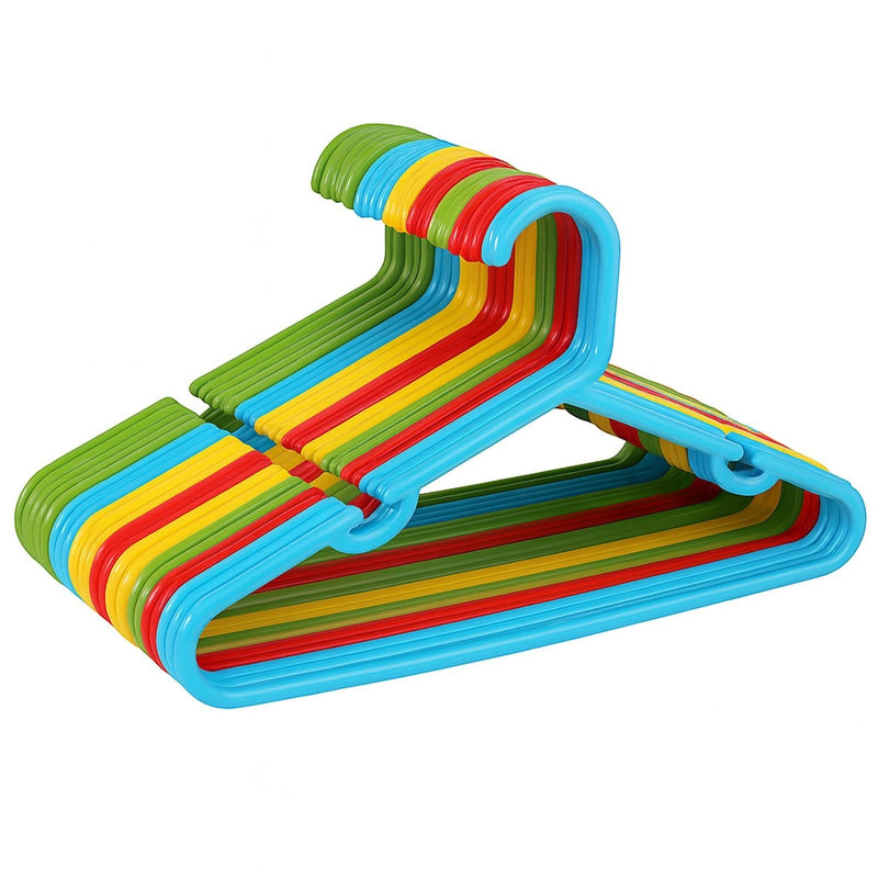 GoHooked BIANCO multicolor plastic kids hangers with non-slip grooves and smooth finish. Pack of 20.