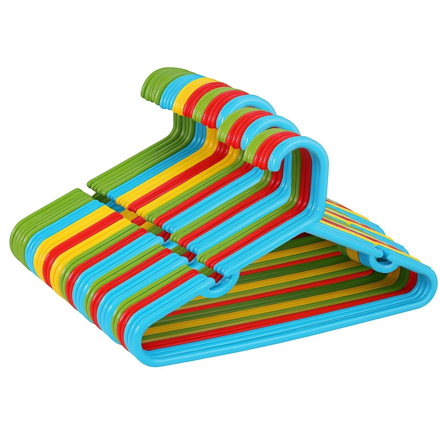 GoHooked BIANCO multicolor plastic kids hangers with non-slip grooves and smooth edges, pack of 30.