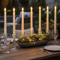 GoHooked BIANCO ivory LED taper candles with spiral design, set of 12, 26.7cm tall, flickering flame, smokeless and safe for romantic decor.