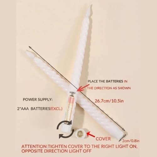 GoHooked BIANCO white LED taper candles, 26.7cm long, spiral design, battery operated, set of 10