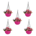 GoHooked Bianco pink plastic hanging rattan planter with faux flowers, 7.1 inch diameter, set of 5.