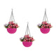 Bianco Plastic Hanging Rattan Planter, Pink, Pot Diameter-7.1 Inch, Pot Height - 4.8 Inch, Pot Thickness -3 mm, Chain Length -13 inch Approx., 3 Pieces
