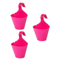 GoHooked Bianco set of 3 pink plastic hanging planters with hooks. Ideal for balconies and patios.