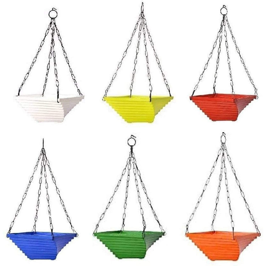 GoHooked Bianco set of 6 multicolour plastic twister hanging flower pots, 9x9x4.5 inches, for garden and balcony.