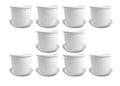 GoHooked Bianco 10-inch white plastic planters with drainage trays, pack of 10. Ideal for indoor/outdoor gardening.