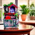GoHooked BIANCO polyresin tabletop waterfall fountain with LED lights and red water wheel, 25.5 cm.