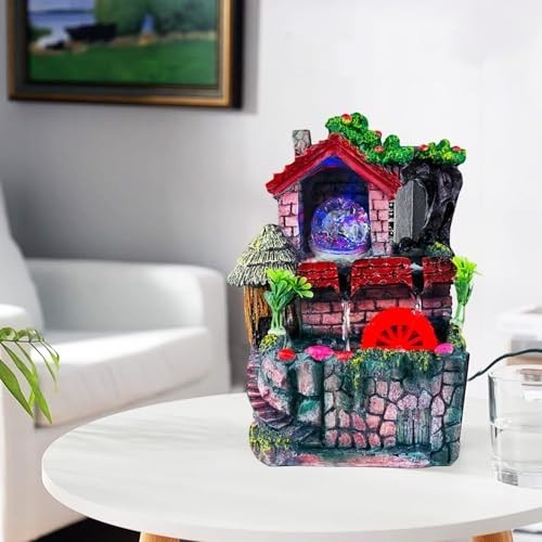 GoHooked BIANCO polyresin tabletop waterfall fountain with LED lights and adjustable water flow.