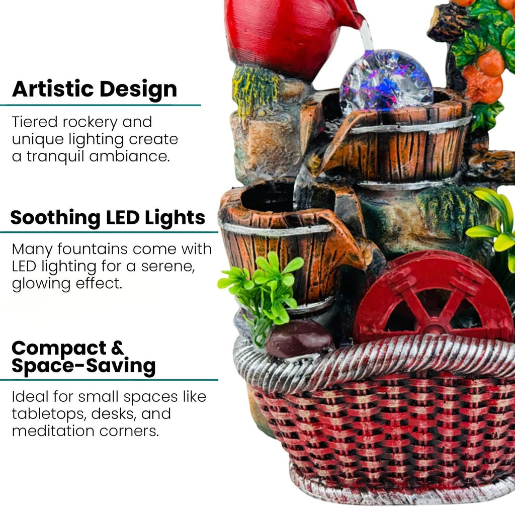 GoHooked BIANCO polyresin tabletop waterfall fountain with LED lights and adjustable speed control. Multicolour.