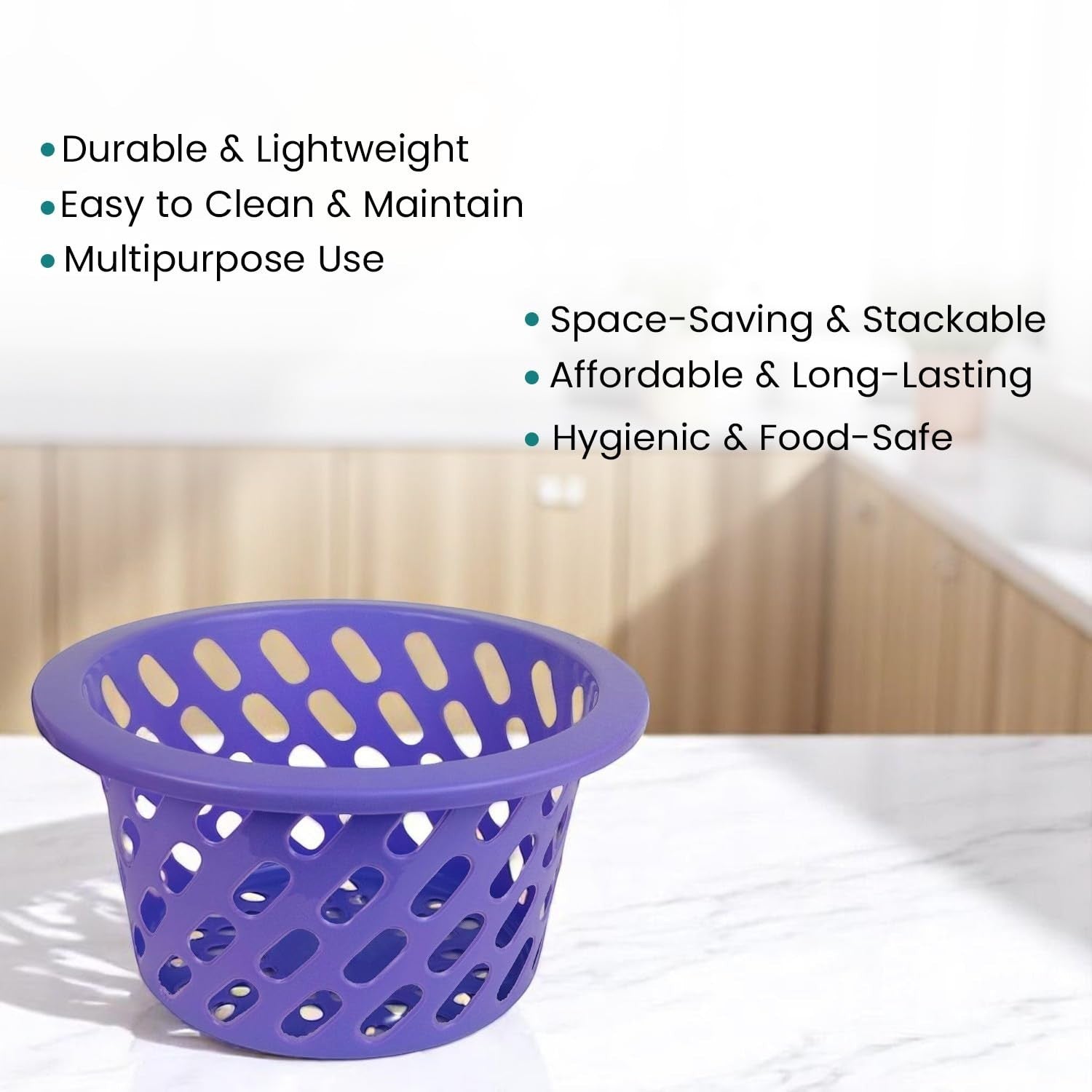 GoHooked BIANCO purple plastic storage net basket with open weave design and sturdy rim.