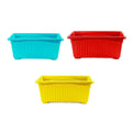 GoHooked Bianco rectangular plastic plant pots in teal, red, and yellow. Pack of 3, 35cm.