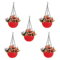 GoHooked Bianco red plastic hanging rattan planter with flowers, 7.1 inch diameter, 5 pieces.
