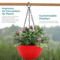 GoHooked Bianco red plastic hanging rattan planter with woven texture, 7.1 inch diameter, 13 inch chain.