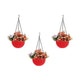 Bianco Plastic Hanging Rattan Planter, Red, Pot Diameter-7.1 Inch, Pot Height - 4.8 Inch, Pot Thickness -3 mm, Chain Length -13 inch Approx., 3 Pieces
