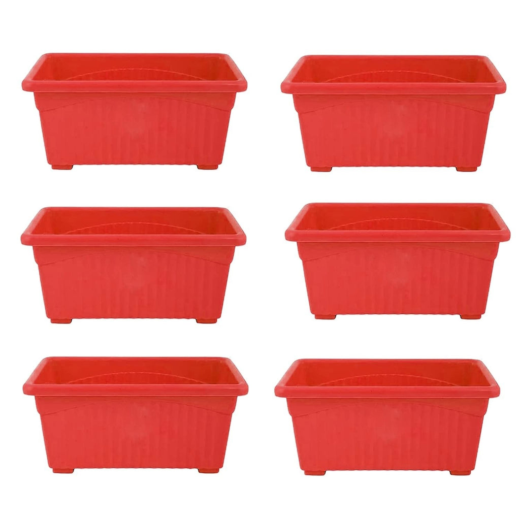 GoHooked Bianco red rectangular plastic plant pots, pack of 6. Ideal for home, window display, or garden.