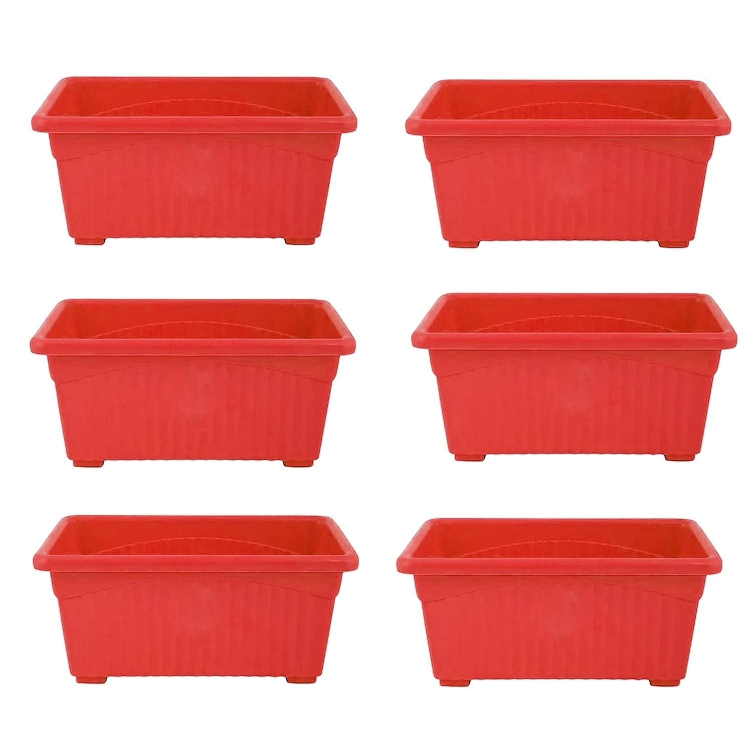 GoHooked Bianco red rectangular plastic plant pots, pack of 6. Ideal for home, window display, or garden.