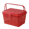 GoHooked Bianco red plastic picnic storage basket with lid and handle. Multipurpose organizer for toys, diapers, and essentials.
