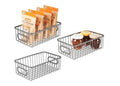 GoHooked Bianco silver metal wire grid storage baskets, pack of 3, for kitchen or bathroom organization.