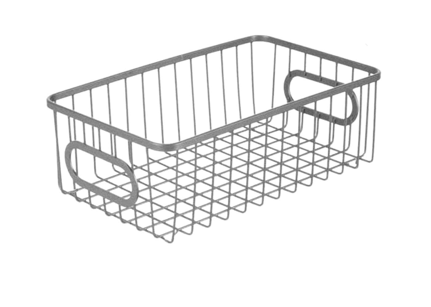 GoHooked Bianco silver metal wire grid storage basket with handles, 10 inch multipurpose organizer bin.
