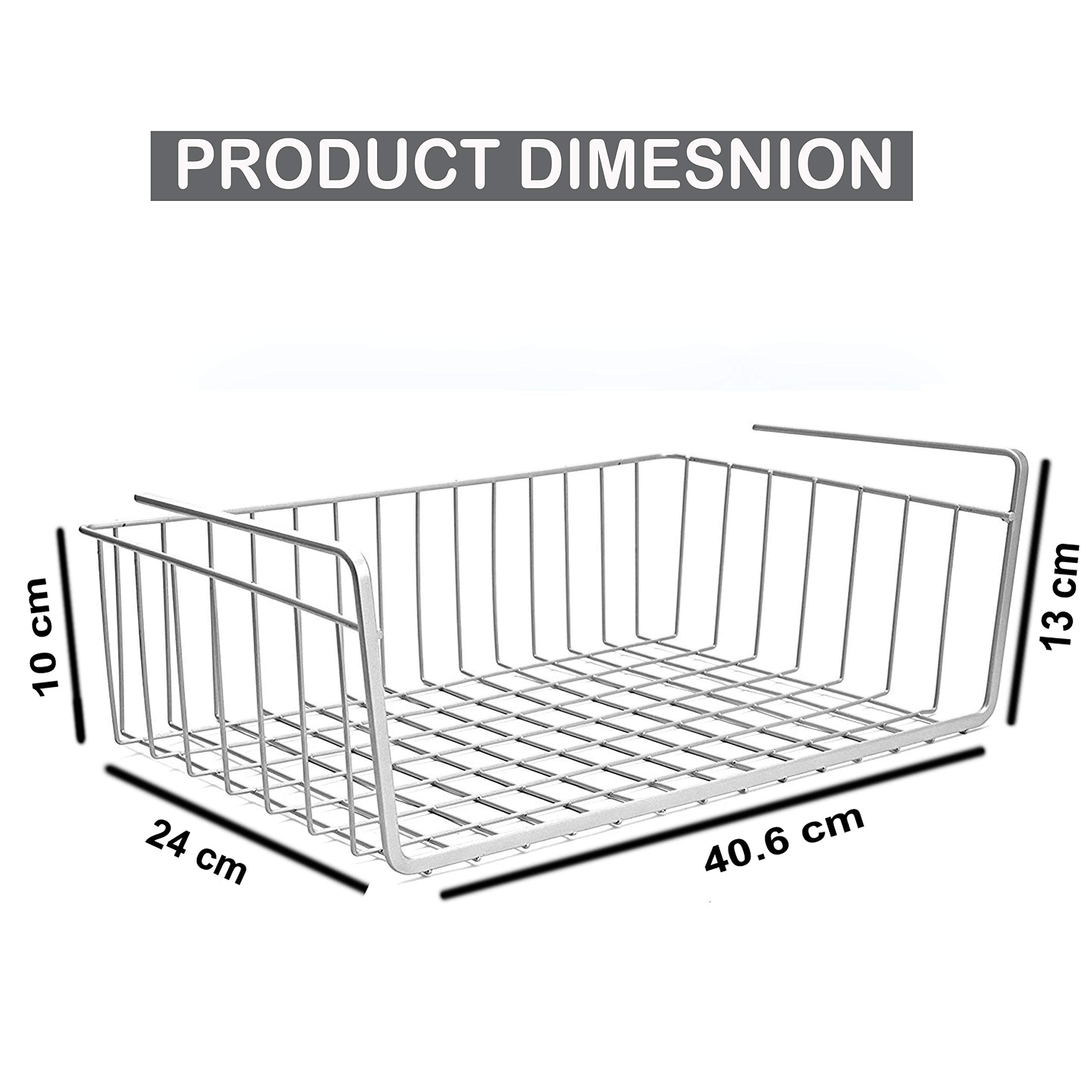 GoHooked Bianco silver wire mesh under shelf storage basket with handle, 16 inch length, 10cm height.