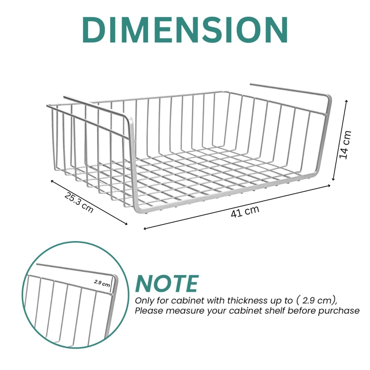 GoHooked BIANCO silver metal wire under shelf storage basket, 16 inch, pack of 2. Open grid design.
