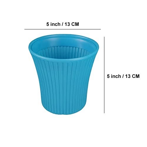 GoHooked Bianco Small Sunshine Flower Pot, 5 inch blue plastic planter with vertical ribbed design, pack of 5