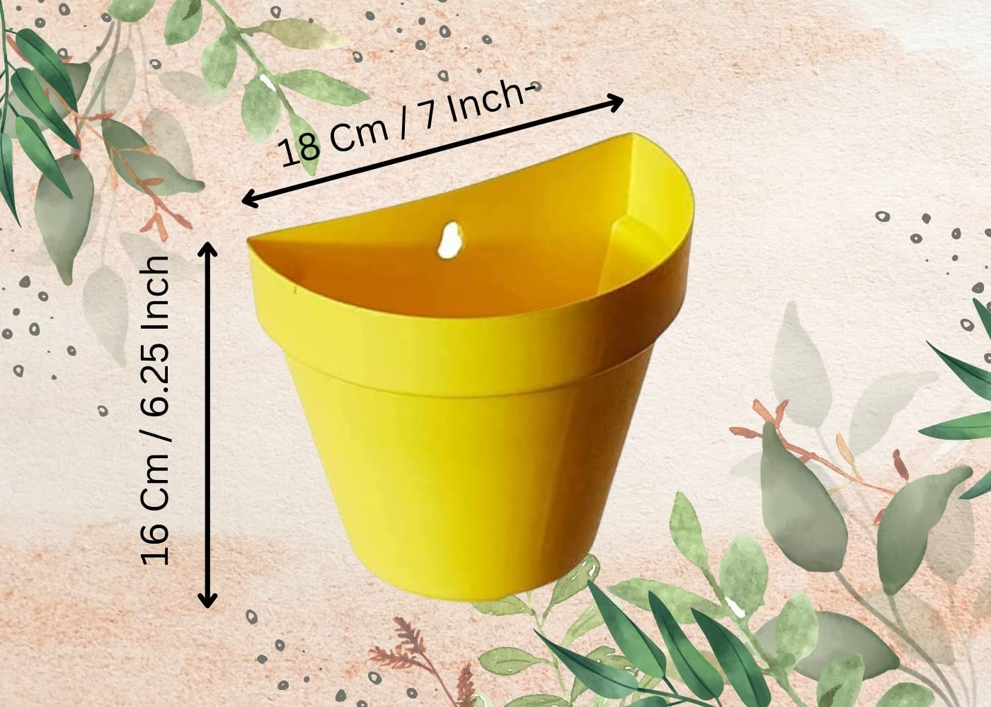 Go Hooked Bianco wall hanging pot, yellow polypropylene, set of 12, 18 cm wide, 16 cm tall.