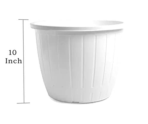 GoHooked Bianco 10 inch white plastic DURE flower pot with vertical ribbed design, ideal for indoor/outdoor gardening.